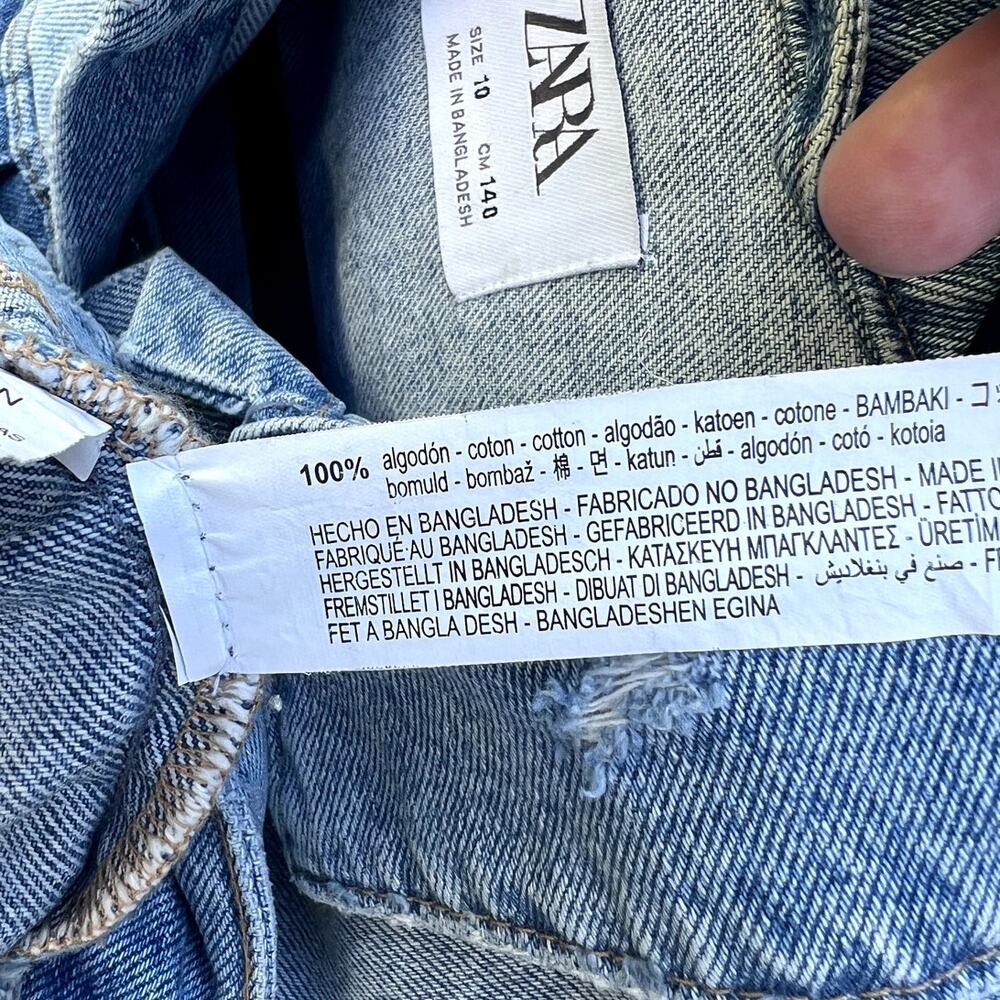 Kids Zara Denim Jacket Light Wash Distressed Button Front Size 10 - Picture 6 of 6